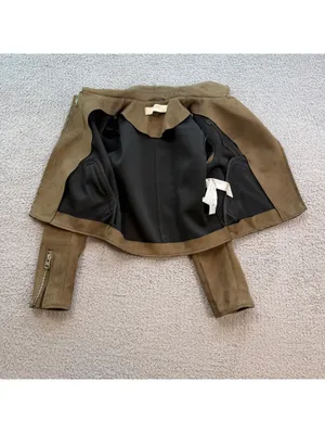 Zara Basic Brown Faux Suede Cropped Moto Biker Jacket Womens S Asymmetrical Zip thumbnail 5