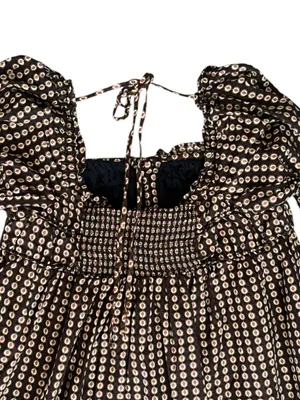 Free People Women’s Star Dip Mini Dress in Black Brown Combo Retro Babydoll Sz M thumbnail 9