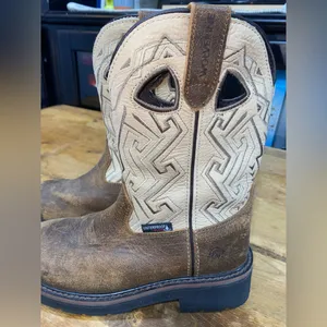 Ariat Wolverine size 5.5 Brown and tan leather cowboy work boots with steel toe thumbnail 5