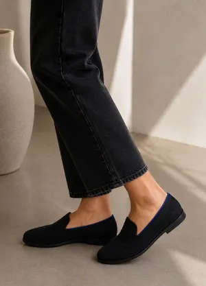 Rothy's The Loafer Black with Blue Trim Slip On Shoes thumbnail 1