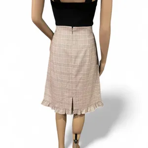 NWOT! Tailored Rebecca Taylor Tan Plaid Midi Skirt Size 12 Womens Ruffle Hem thumbnail 2