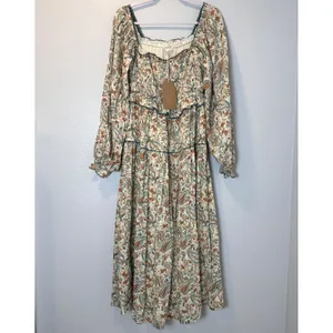 Listicle Size-M-L Maxi Dress Paisley Smocked Tiered Cream Cotton thumbnail 5