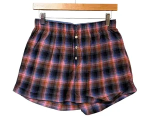 Intimately Free People Plaid Flannel Sleep Shorts Pink Blue Button Fly small P thumbnail 1
