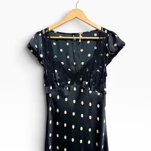 Free People Butterfly babe Polka Dot Satin Open Back Maxi Dress Black White M thumbnail 3