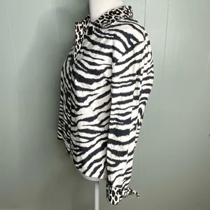 Painted Pony Black White Zebra Print Leopard Cuffs Button Up Stylish Jacket S thumbnail 6