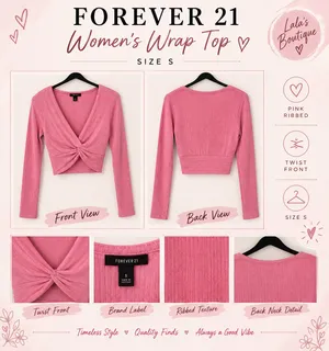Forever 21 Long Sleeve Crop Top Pink thumbnail 2