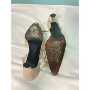 Stuart Weitzman Glistening Pointed Toe Ankle Strap Heels Beige Size 7.5M S-256‎ thumbnail 10