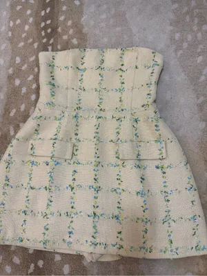 Amanda Uprichard Bethany Tweed Strapless Skort Romper Size L Cream Plaid thumbnail 7