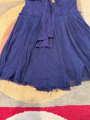 Free People Dark Blue Cutout Tie Ruffle Mini Dress Intentionally Frayed Size 0 thumbnail 3