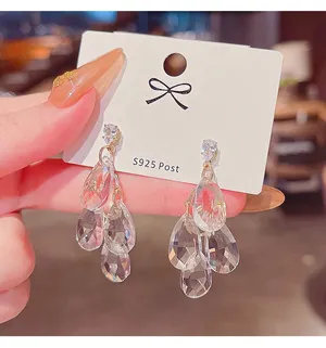 Women's Crystal Teardrop Drop Dangle Earrings White thumbnail 4