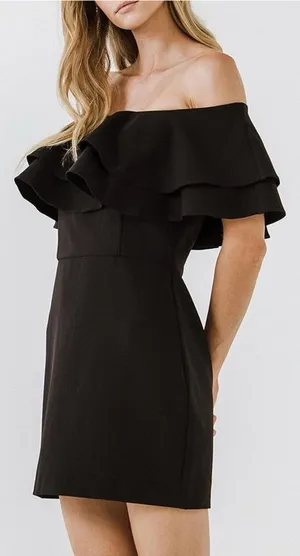 Endless Rose Ruffle Off-The-Shoulder Mini‎ Dress - Black Medium NWT thumbnail 1
