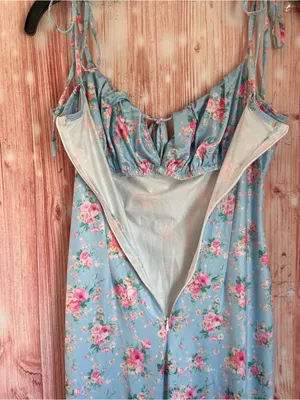 Shein PARTHEA Blue Floral Print Spaghetti Strap Mermaid Hem Ruched Maxi Dress L thumbnail 12
