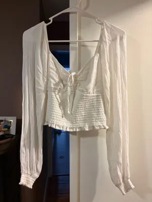 Hollister White Smocked Long Sleeve Crop Top - Small thumbnail 1