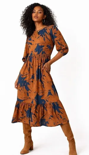 Anthropologie Porridge Kiera Midi Dress Rust Puff‎ Sleeve S Boho Cottagecore thumbnail 1