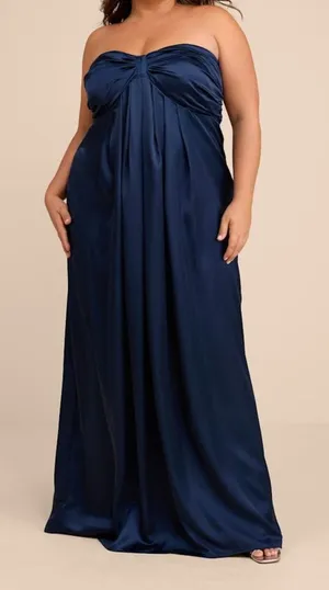 NEW Lulus Memorable Entrance Dark Blue Strapless Satin Empire Style Maxi Dress thumbnail 1