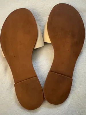 Tory Burch Cream Leather Logo Slide Sandals with Brown Trim size 5.5 thumbnail 8