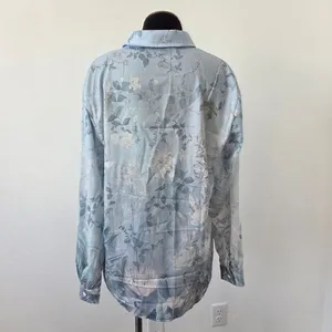 Blue Floral Blouse Top Linen Feel Pastel Lightweight Cottagecore Grandmacore L thumbnail 8
