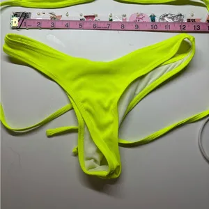 Source Unknown Neon Lime Ribbed Triangle Bikini Set thumbnail 3