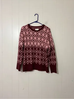 Maeve Anthropologie Sigfried Sweater M Pink Burgundy Fair Isle Knit Wool Blend thumbnail 2