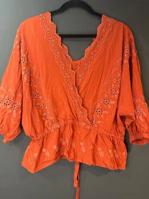 Women 4 ASOS Orange Eyelet Embroidered Peplum Blouse 100% Viscose Boho Cottageco thumbnail 5