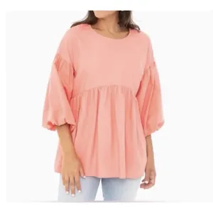 Pomander Place Coral Peplum Babydoll Top Balloon Sleeve Cotton XS‎ Tuckernuck thumbnail 12