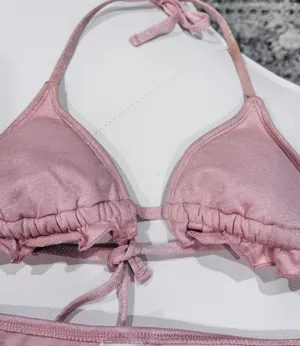 Xhilaration Pink Sparkly Metallic Ruffle Triangle Tie Bikini Set thumbnail 3