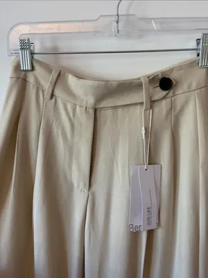 Bershka Cream Wide-Leg Pleated Trousers thumbnail 3