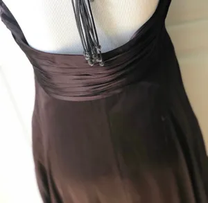 Anne Klein Brown Silk Gold Ring Necklace Halter Dress 10 Marilyn Monroe Flare thumbnail 7