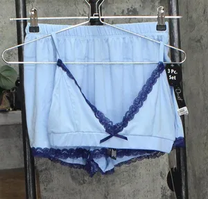 NEW Star Dust Womens Knit 2-Piece Bralette Shorts Pajama Set Light Blue M thumbnail 1