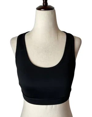 Reebok Sports Bra Women Small Black Racerback Mesh Pocket Athleisure Athletic thumbnail 1