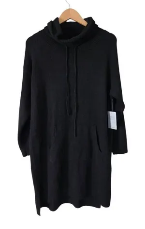 STITCHDROP Heather‎ Black Turtleneck Sweater Dress Kangaroo Pocket Size L NEW thumbnail 1