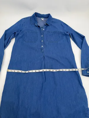 Old Navy Dress Women’s M TALL Blue Chambray Shirt Dress Long Sleeves Western thumbnail 9