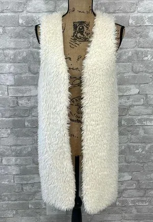 Maurices Cream Faux Fur Open Vest thumbnail 1