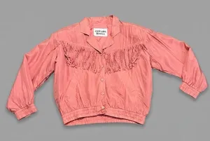 Vintage Malcolm Flowers Bomber Jacket Medium 100% Silk Fringe‎ Western Pink thumbnail 1