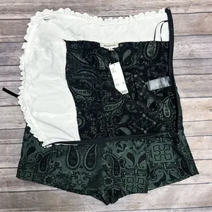 Urban Outfitters White Green Black Antoinette Strapless Brocade Paisley Romper thumbnail 7