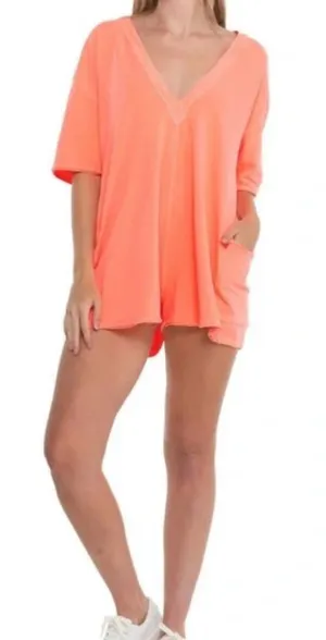 Free People Movement Hot Shot Tee Romper in Neon Coral sz S NWT $60R thumbnail 1