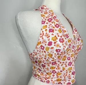BP NWT Orange/Red/White Floral Halter Top thumbnail 3