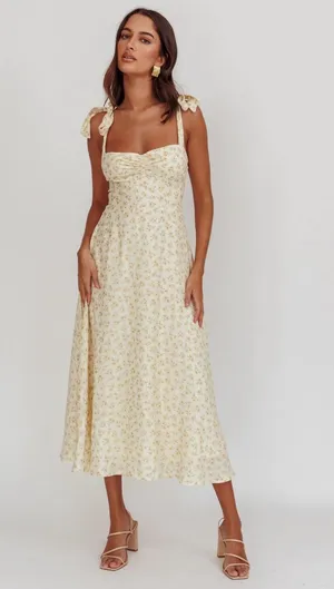 Selfie Leslie sweet pea floral tied straps midi dress yellow thumbnail 1