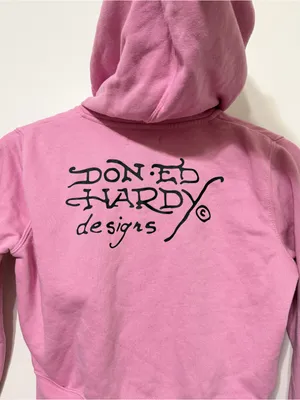Ed Hardy Pink Skull Graphic Cropped Zip Hoodie Women’s NYC Medium thumbnail 8