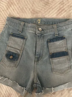 7 For All Mankind Light Blue Patch-Pocket Denim Shorts thumbnail 2