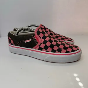 Vans Womens size 6.5 Vans Slip-On Checkerboard Skate Shoe Pink Black Grunge thumbnail 11