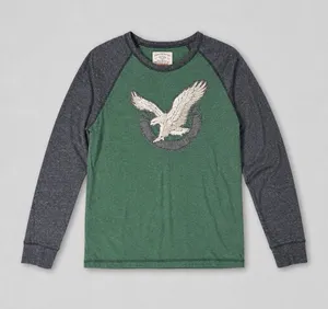 American Eagle Eagle Logo Raglan Long Sleeve T Shirt Green Gray Women’s M thumbnail 1