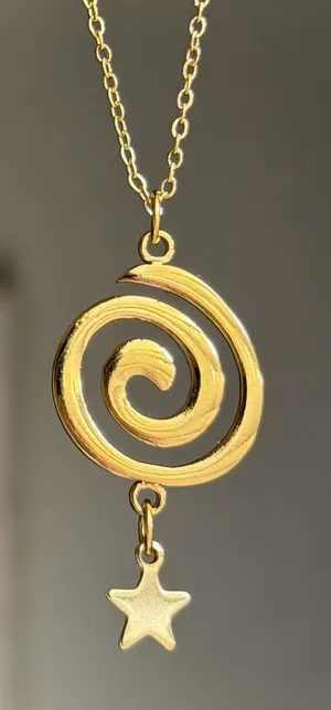 Handmade gold tone fully stainless steel spiral swirl uzumaki funky boho grunge style necklace🌀 thumbnail 1