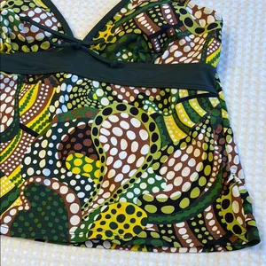MERONA Tankini Halter Swimsuit Top Size LARGE Colorful Print Green Yellow thumbnail 4