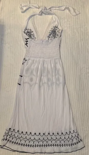 VTG Uluwatu Bali Handmade Lace Embroidered Halter Maxi Dres Size S Boho thumbnail 11