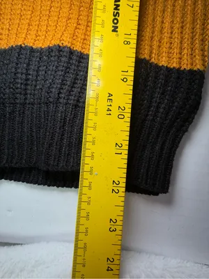 QED London Black, Gray & Mustard Striped Cold-Shoulder Turtleneck Sweater thumbnail 4