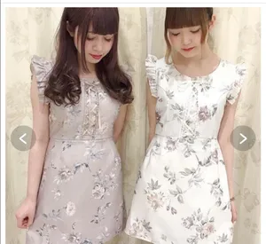 Japanese Kawaii Gyaru Harujuku Bow Lilac Floral Rose Lace-up Ruffle Mini Dress thumbnail 3