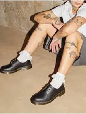 Dr. Martens Vegan 1461 Oxford Black Leather Lace-Up Shoes with Yellow Stitching thumbnail 3