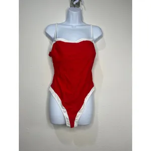 Roevite Red White Contrast High Cut One‎ Piece Swimsuit XL Tie Back Padded thumbnail 4
