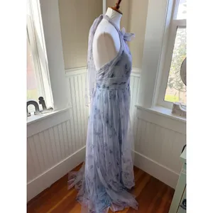 Dessy Collection 3131 Halter Tulle Floral Bridesmaid Maxi Dress Blue 10 NWT thumbnail 10